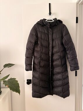 Women's Long Black Hooded Quilted Puffer Coat
